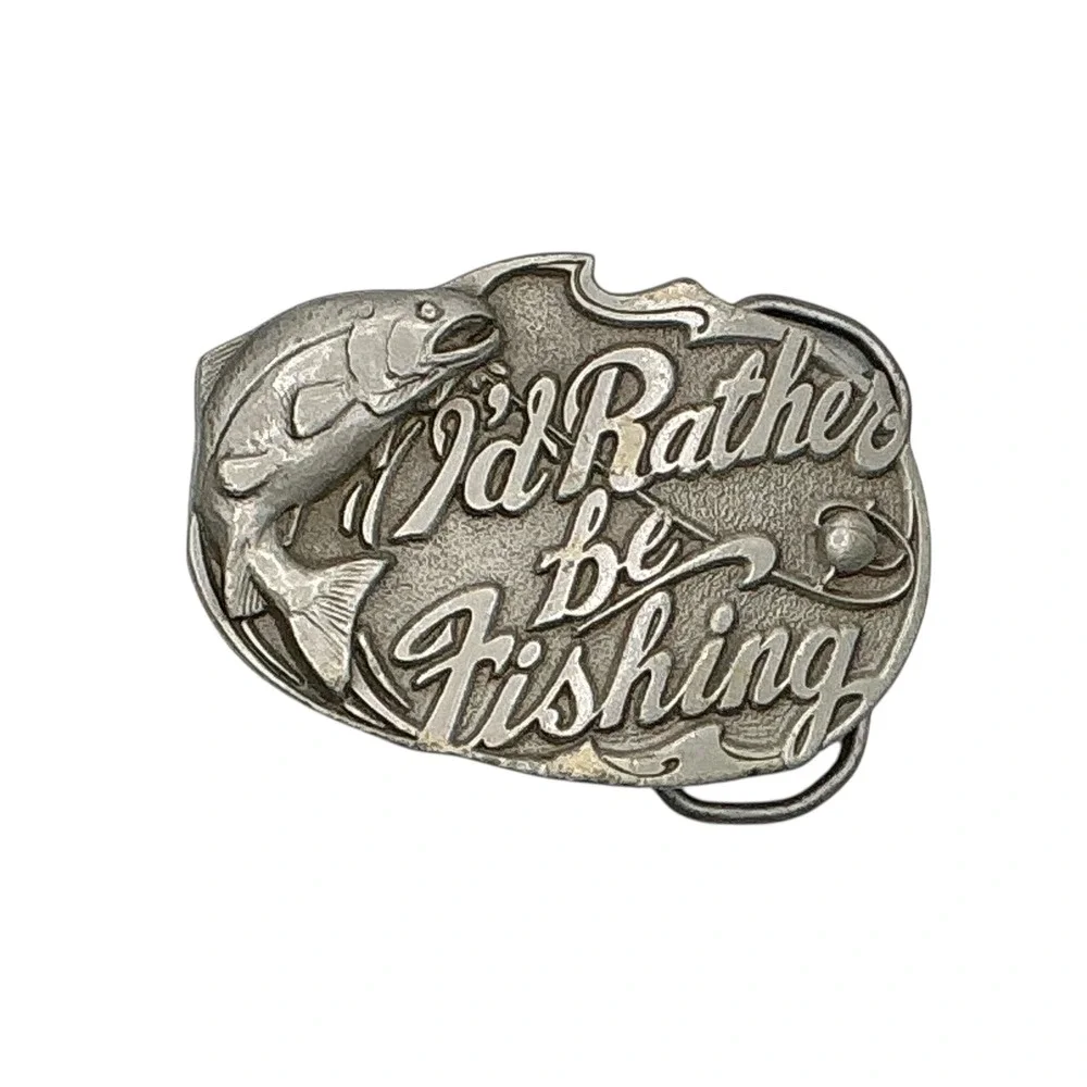 Vintage 1994 Great American Products Id Rather Be‎ Fishing Belt Buckle Trout 523